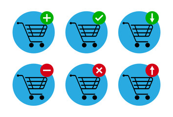 Shopping Carts icon collection (add, remove) simple flat design for app, ui, ux, web, button. Isolated on white background.