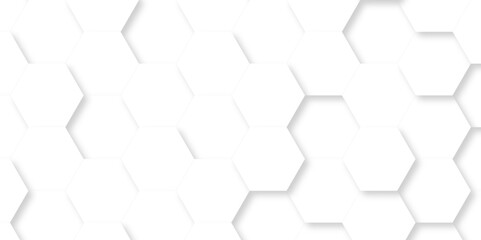 Abstract pattern with hexagonal white and gray technology line paper background. Hexagonal 3d vector grid tile and mosaic structure mess cell. white and gray hexagon honeycomb geometric copy space. - obrazy, fototapety, plakaty