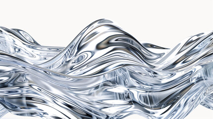 A luxurious abstract line art in shimmering silver, reflecting the elegance and refinement of the waves, isolated on a white background.
