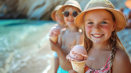 Ice Cream Delight: Happy Children Enjoying Sweet Treats"
   