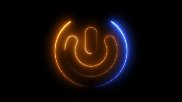 Glowing neon power reset button icon sign animation.
