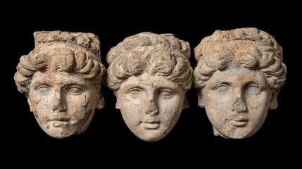 Obraz premium Ancient classical marble gypsum stoic, roman, greek bust, busts head sculpture against a colored background representing historical figures 