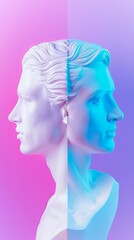 Fototapeta premium Ancient classical marble gypsum stoic, roman, greek bust, busts head sculpture against a colored background representing historical figures 