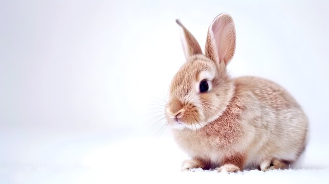 Adorable Brown Rabbit in a Serene Pose on a White Background. Perfect for Easter or Pet Themes. Simple and Clean Style. Soft Lighting. AI