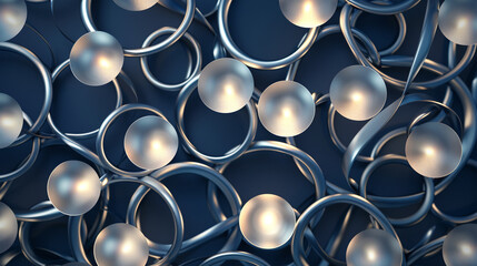 Matte silver-blue tubes form serene circles against navy, in a 3D underwater theme.