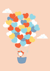 Cartoon colorful air balloon hearts flying girl print design for baby apparel