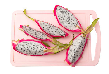 Dragon fruit on pink board isolated white background