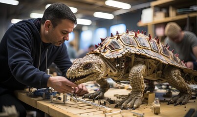 Man Working on Turtle Model - Powered by Adobe