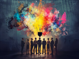 Creative Team Brainstorming Ideas with Lightbulb Concept