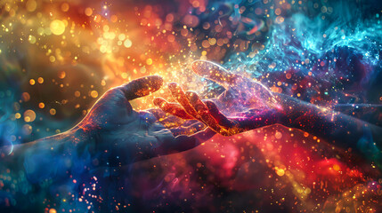 Magical Touch with Colorful Sparkles Between Two Hands