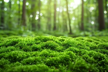 Lush green moss in a serene forest scene - obrazy, fototapety, plakaty