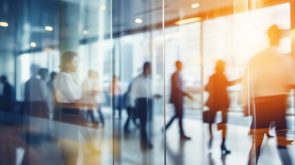 Blur defocus Background of businesspeople walking crowded building office area