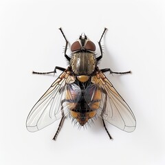 a Visitor Fly on white Background, top view, studio 