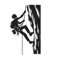 Rock climber black and white vector illustration