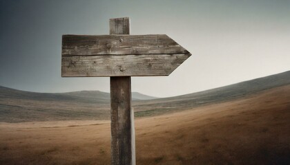 Mountain way wooden way direction sign, weathered and rustic. Background