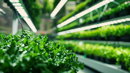 Rows of Lettuce Growing in a Greenhouse - obrazy, fototapety, plakaty