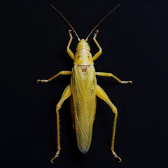 a Yellow Cricket on dark Background, top view,