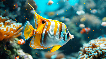 Fototapeta na wymiar Orange and White Fish in an Aquarium