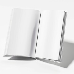 An open book with empty white pages casting a soft shadow, symbolizing potential and creativity.