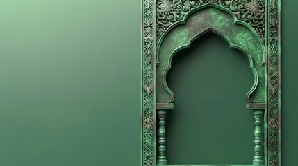 A green wall and an arch with arabesques and ornaments - obrazy, fototapety, plakaty