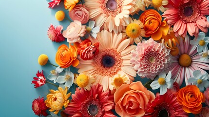 A field of colorful gerberas in full bloom creates a vibrant summer background