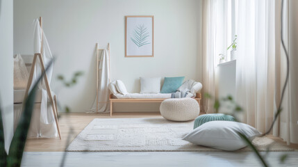 Inviting and comfortable room composition bathed with natural light.