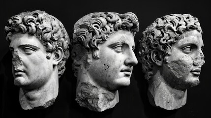 Obraz premium Ancient classical marble gypsum stoic, roman, greek bust, busts head sculpture against a colored background representing historical figures 