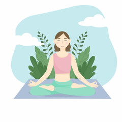 Obraz na płótnie Canvas yoga in the lotus position illustration, international yoga day, illustration woman doing yoga 