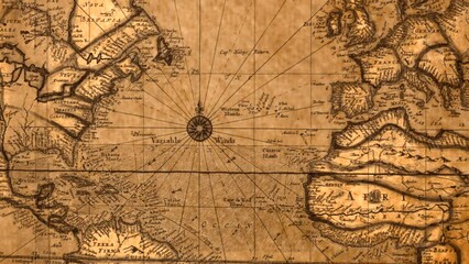 Historical pirate treasure map of the world, 1600s. Ancient mariner's world