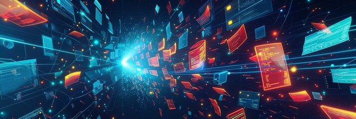an realisttic background illustration for a knowledge base, database schemas and content, and much more, modern, futuristic - obrazy, fototapety, plakaty