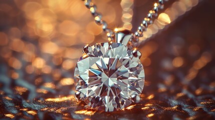 Jewelry and Gemstone: A macro close-up photo of a diamond pendant - obrazy, fototapety, plakaty