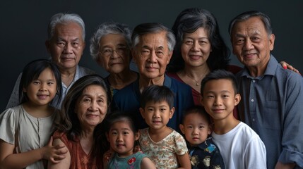 Obraz premium An intergenerational family portrait that celebrates the richness of heritage, with members from the elderly to infants, each face telling a story of tradition and change.