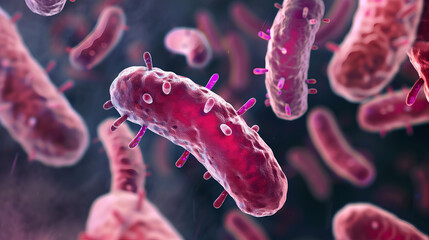 rod-shaped bacteria have a single polar flagellum. an infection of the small intestine that is transmitted to humans via contaminated food or water - obrazy, fototapety, plakaty