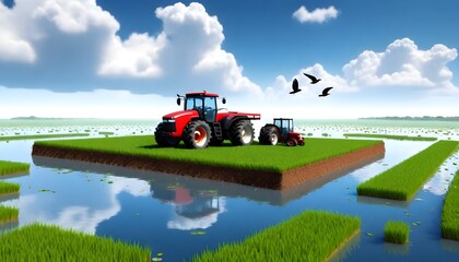 tractor-on-a-floating-piece-of-land-with-farm-meadow-and-crops--farm-rural-on-a-flying-island--digital-farming-concept-3d-design-with-clouds-and-birds--Illustration-Formats