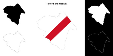 Telford and Wrekin blank outline map set - obrazy, fototapety, plakaty