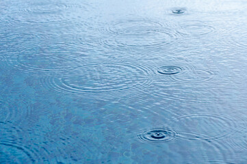 Round droplets of water over circles on pool water. 3
