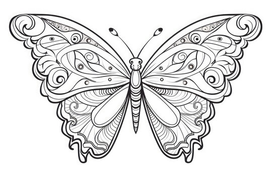 Hand drawn butterfly zentangle style. Coloring book for kids and adults.For adult and for children antistress coloring page, print, emblem,logo or tattoo,design, decor, T-shirt.