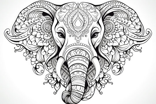 Hand drawn of elephant zentangle style on a white background. Coloring book for kids and adults.Antistress coloring page, print, emblem,logo or tattoo,design, decor, T-shirt.