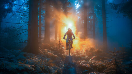 A mountain biker rides through the forest