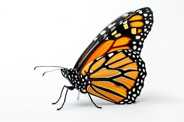 Fototapeta premium Monarch Butterfly on white background, bliss, Awe-inspiring, Extreme Close-up View, 