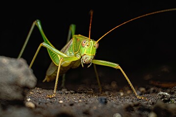 Mystic portrait of Ant-loving Katydid, beside view, full body shot, Close-up View, 