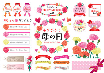 母の日　カーネーション　花　フレーム　タグ　シール素材　セット