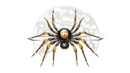 A clockwork spider spinning a web of gold and silver - obrazy, fototapety, plakaty