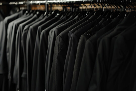 close up of male clothes on hangers in a wardrobe