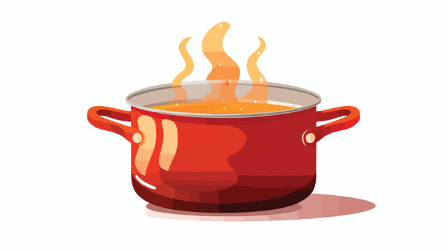 A close-up of a pot of soup simmering on the stove