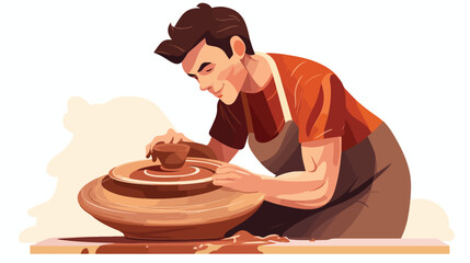 A close-up of a potter shaping clay on a pottery wheel