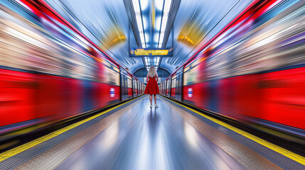 Woman waiting train.