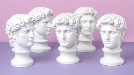 Obraz premium Ancient classical marble gypsum stoic, roman, greek bust, busts head sculpture against a colored background representing historical figures 