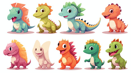 Cartoon dinosaur isolated vector character set. Prehi