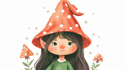 A cute cheerful forest gnome girl. Cartoon character